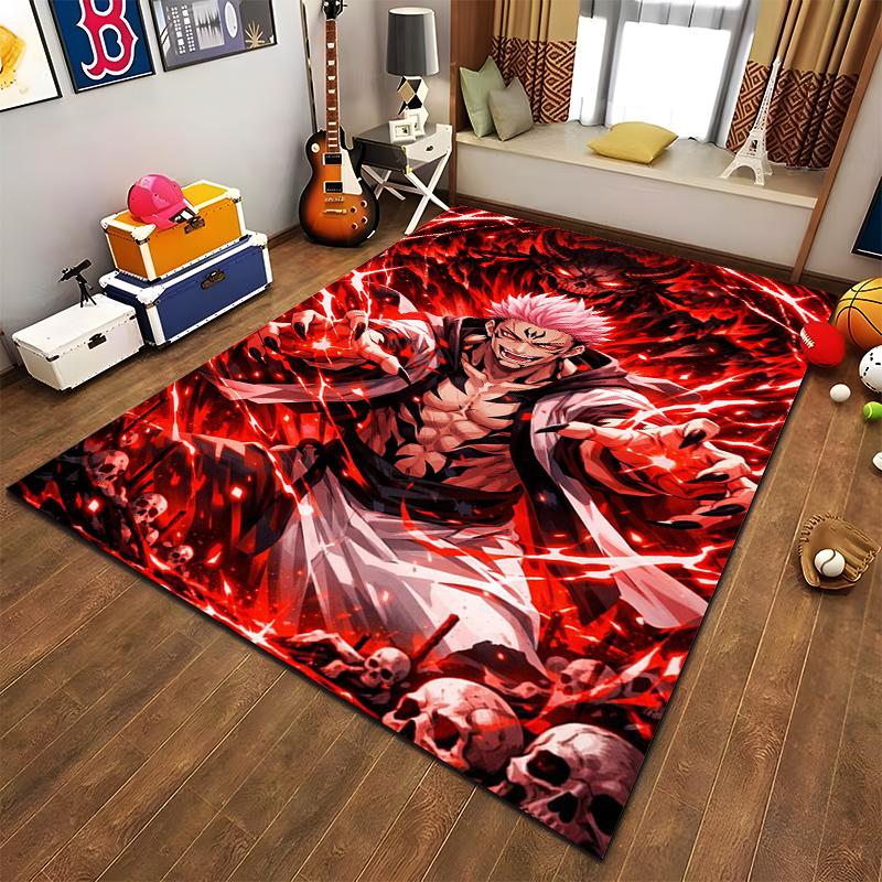 Fantasy Warrior Rug with Red Background Suitable for use as an anti-slip game mat for living room and bedroom sofas