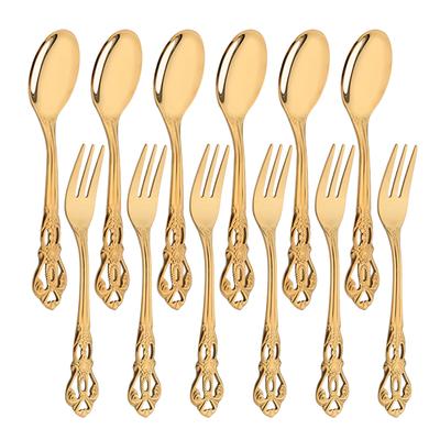 12 Stück Mini Gabel Löffel Set Obst Kuchen Snack 304 Edelstahl Tee Obst Gabel Set Dessert Gabel Gold Kleine Salatgabel Geschirr
