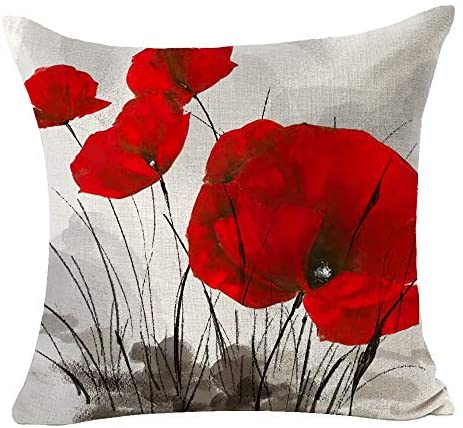 Charming Retro Watercolor Oil Painting Red Poppy Cotton Linen Throw Pillow Case Cushion Cover New Home Office Indoor Decorative