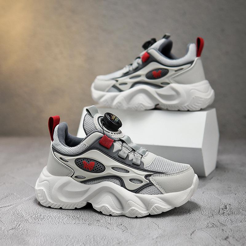 Boys Shoes Autumn 2025 New Mesh Breathable Dad Shoes Children's Rotating Buckle Sneakers