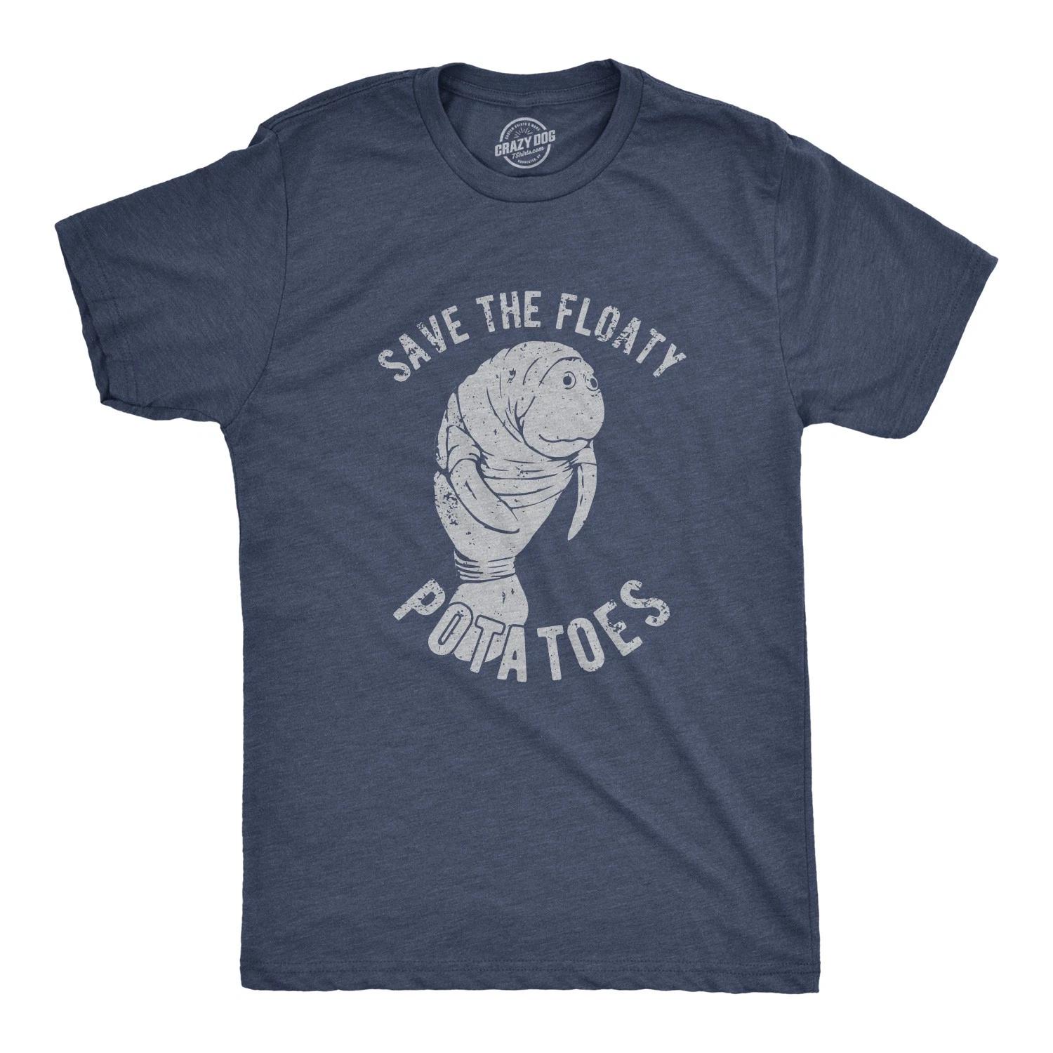 Mens Save The Floaty Potatoes T Shirt Funny Manatee Conservation Tee XS