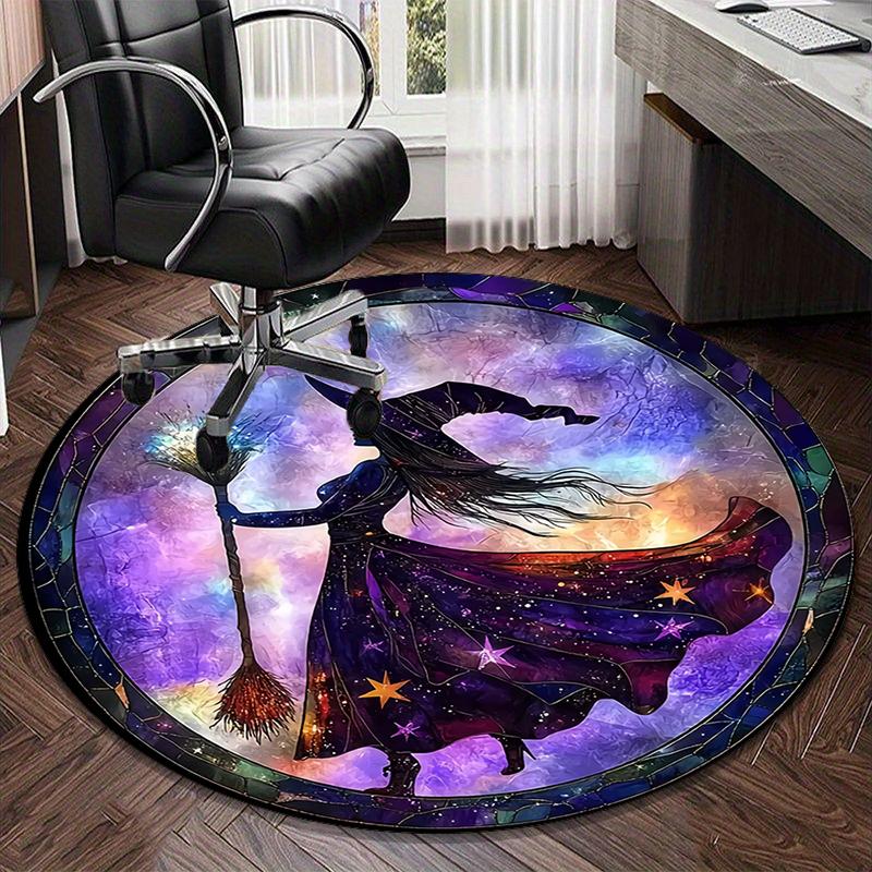 Witch Flying Through Starry Sky Round Carpet Chair Cushion Round Entryway Rug, Soft Round Rugs for Living Room, Bedroom, Circle Carpet Decor Gifts