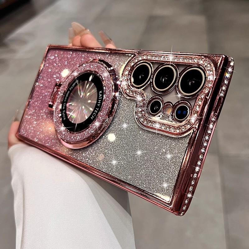 Plating Glitter Diamant Magnetische Beugel Hoesje Voor Samsung Galaxy S26 S25 Ultra S23 S22 Plus A55 A35 A25 A24 A15 Transparante Zachte Cover For Samsung A25