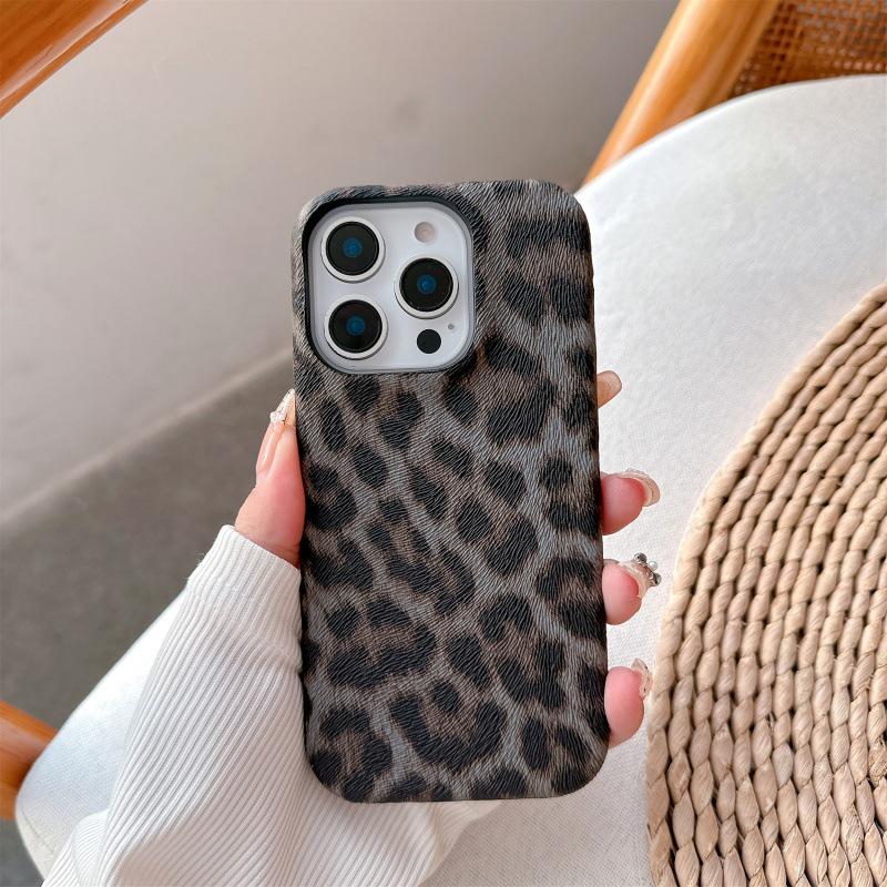

Classic Leopard Print Half-Wrap Phone Case for iPhone 17 Air/16/15/14/13/12/11 iPhone 17 Pro чорний/сірий колір