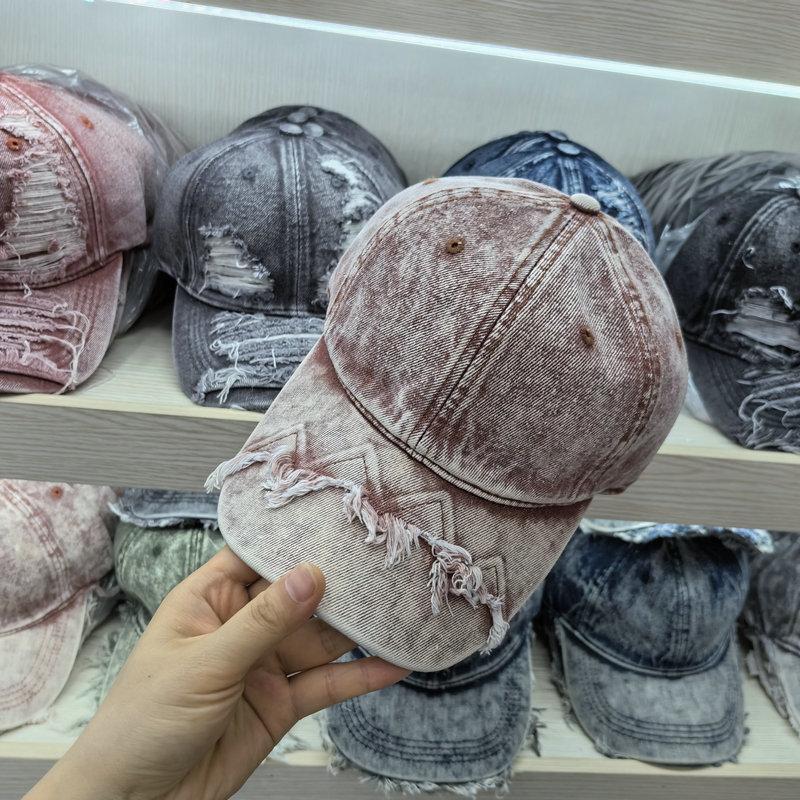 Washed and Broken Tie-dyed Denim Baseball Cap Men's Old Fashion Young Couple Versatile Face Small Casual Cap