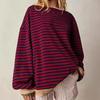 2025 Autumn/Winter Striped Color Block Loose Round Neck Long Sleeve Sweatshirt.