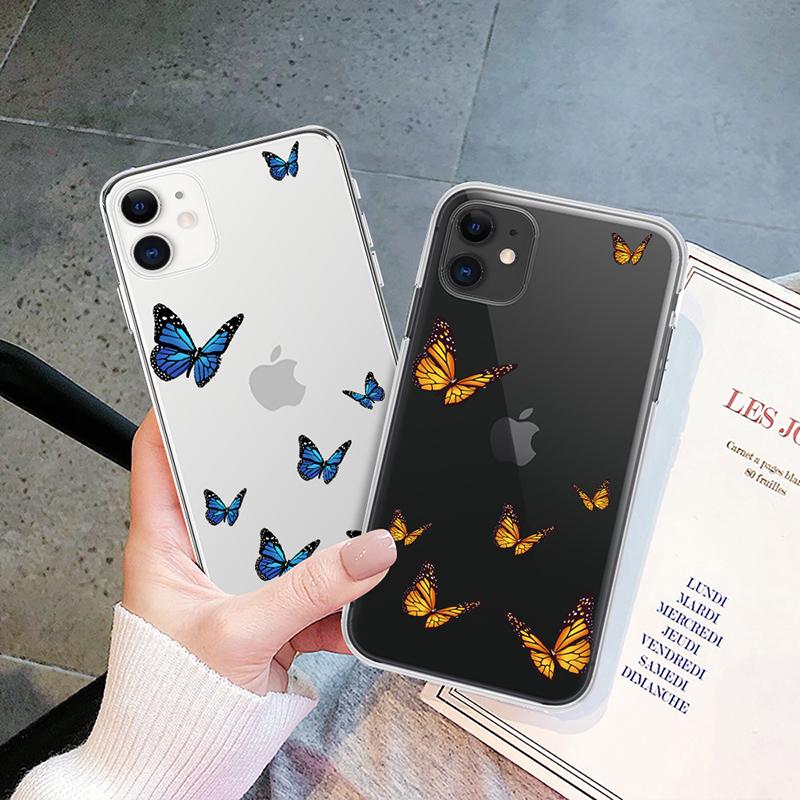 LUPWAY Blue Butterfly Aesthetic Silicone Soft For iPhone 13 Pro Max 7 8 Plus XS XR Back Cover For iPhone 11 12 Pro Max TPU Case