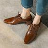 Fashion NEW Spring/Autumn Women Pumps Square Toe Chunky Heel Shoes Concise Split Leather Shoes for Women Lace-up Handmade Women Shoes