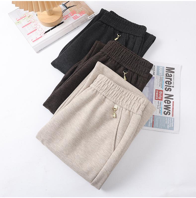 Middle-aged and Elderly Women's Wool Straight-Leg Pants - Autumn/Winter Casual Loose Fit
