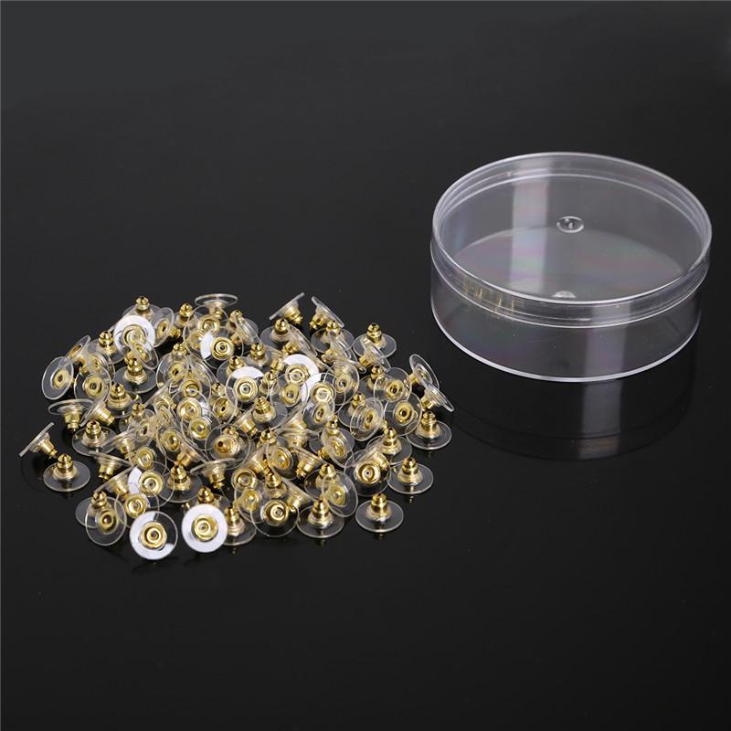 100pcs DIY Craft Accessories Silicon Stud Earring Earrings Back Stoppers Ear Post Nuts Jewelry Findings Components Gold and Silv