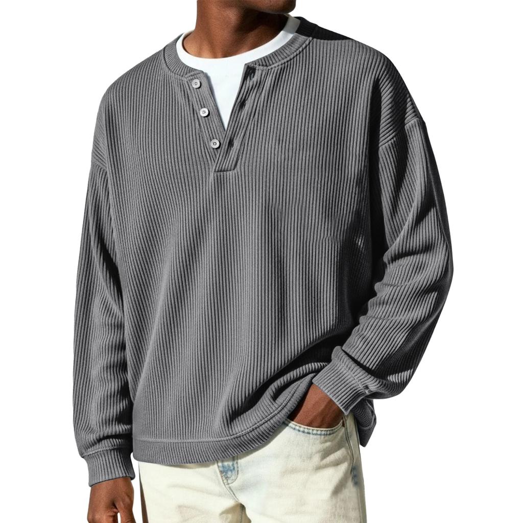 Men's Button-Down Collar Long-Sleeve Ribbed Knit Pullover