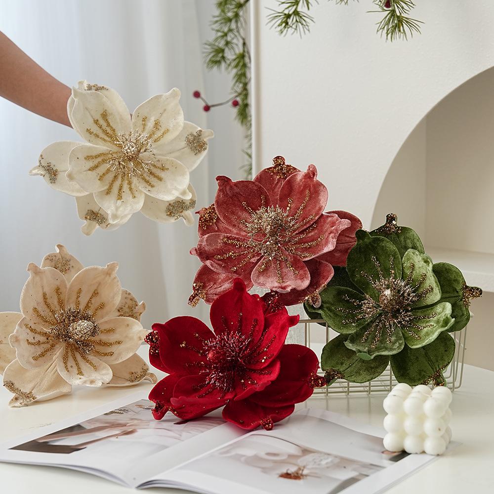 Artificial Magnolia Christmas Tree Ornaments - High-grade Fabric Flowers for Festive Decorations
