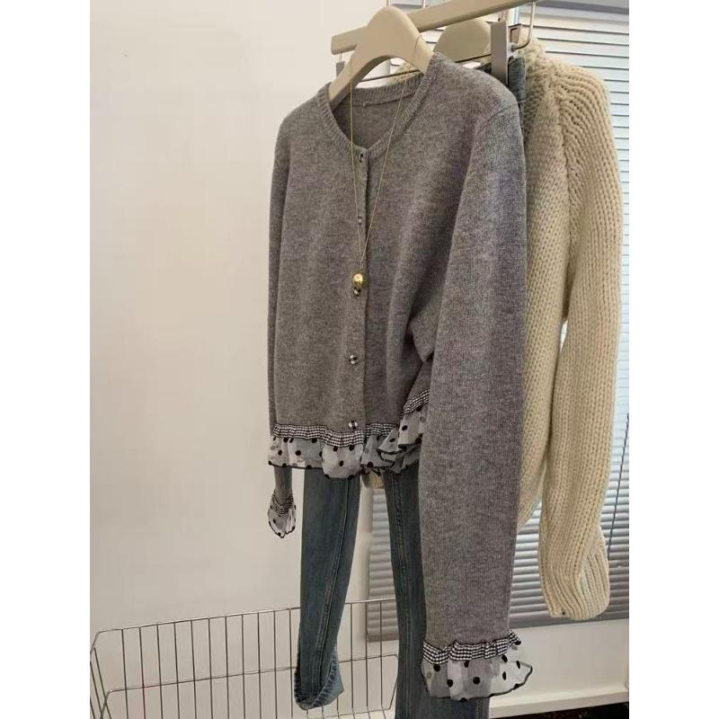 

Женский короткий трикотажный кардиган-жакет из овечьей шерсти, серый, имитация двойки, с длинным рукавом, в стиле пэчворк. L