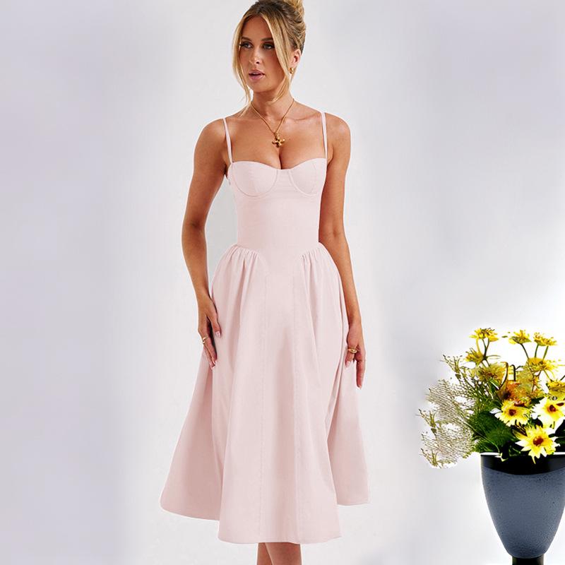 European American Women's Spring/Summer 2026 Sexy Spaghetti Strap Open-Back Slimming Dress