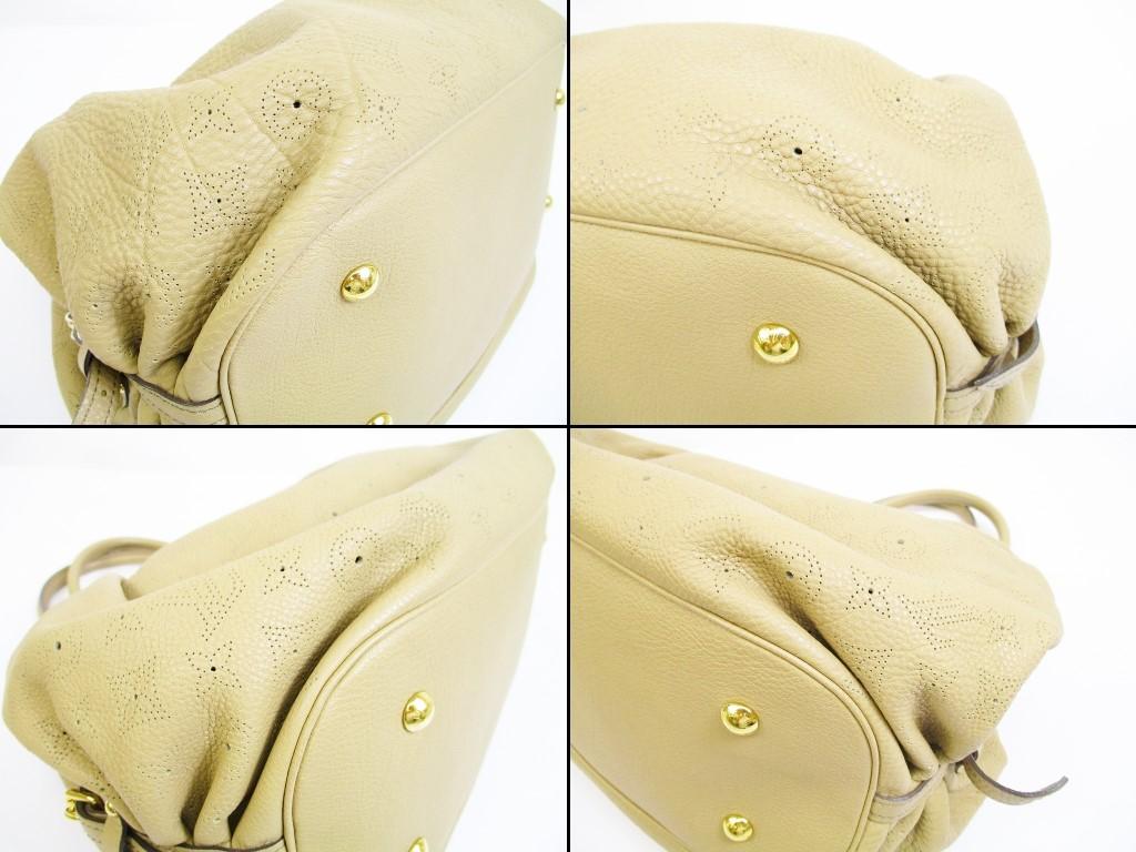 Authentische LOUIS VUITTON Mahina Leder Beige Tote & Shopper Tasche Geldbörse Neo L #6367 Generalüberholt