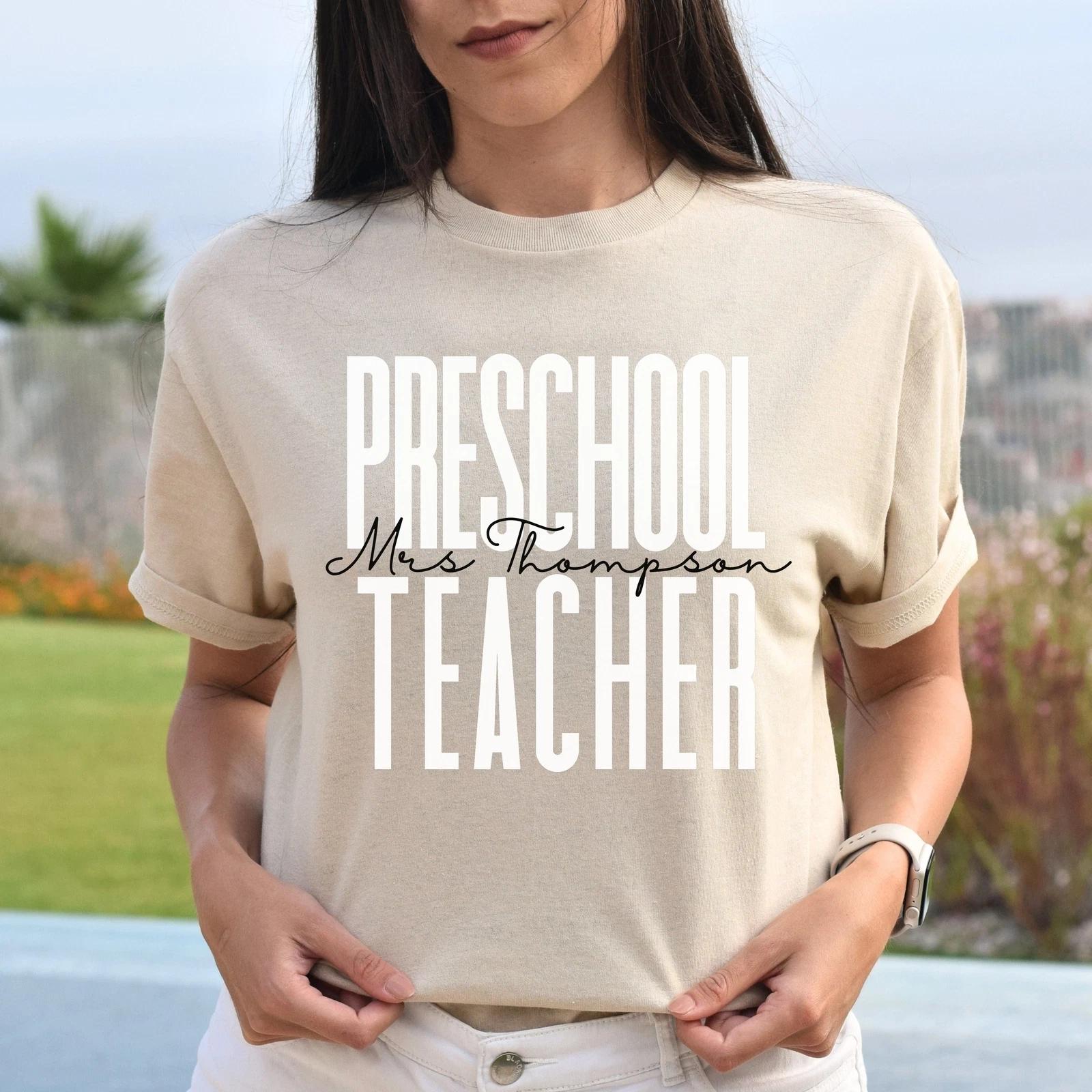 Personalized preschool teacher T-shirt gift Custom name kindergarten teacher Uni 3XL