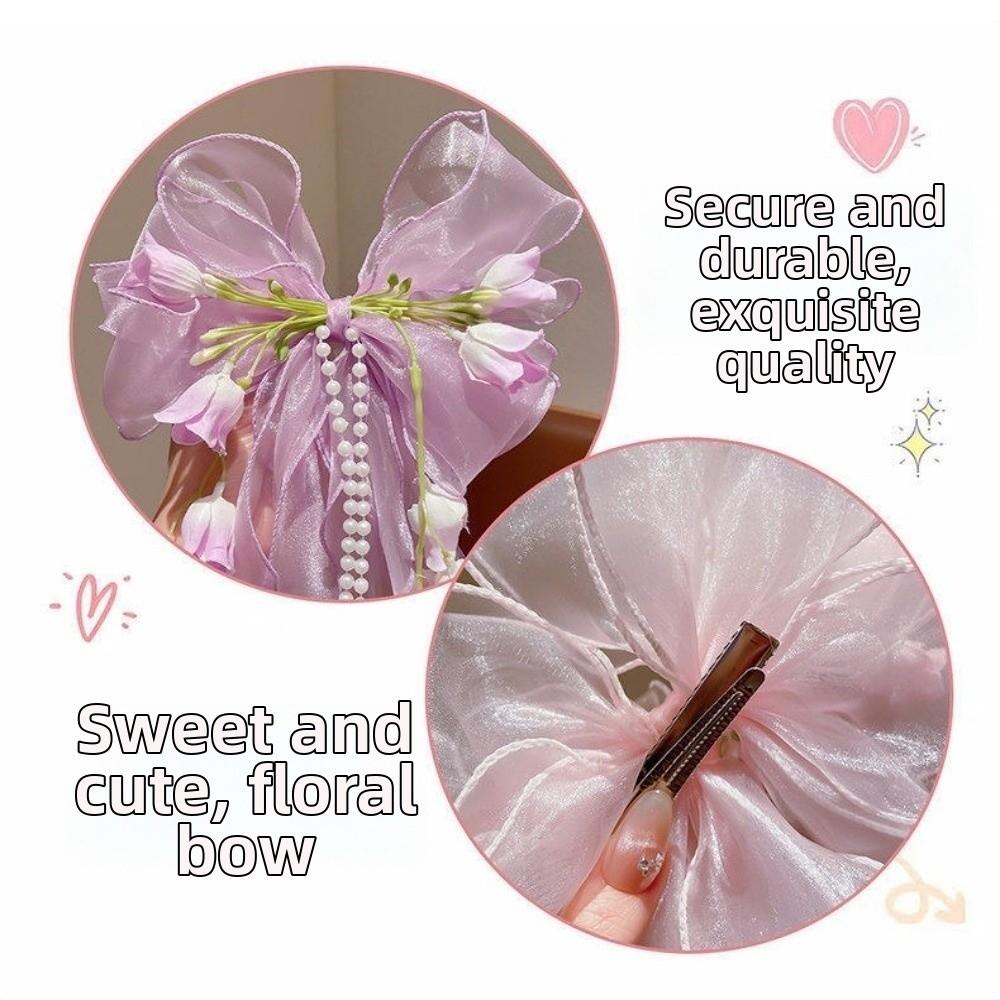 Long Ribbon Lace Bow Duckbill Clip Tassel Flower Hairpin Temperament Fairy Flower Hair Clip Party
