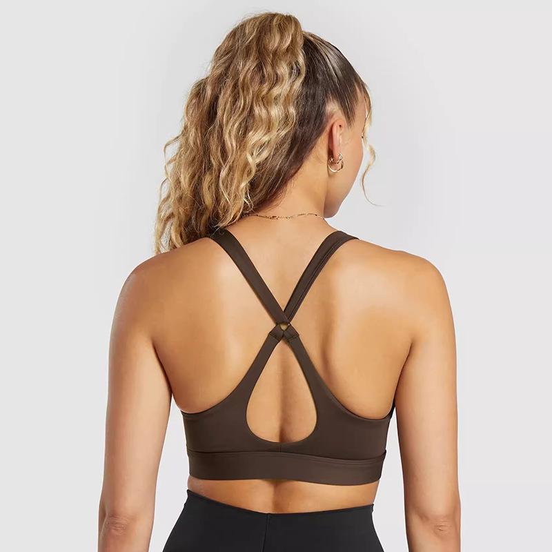 

Женский топ для йоги с U-образным вырезом и вырезами, с нагрудными вкладышами – европейский и американский стиль Small кофейный