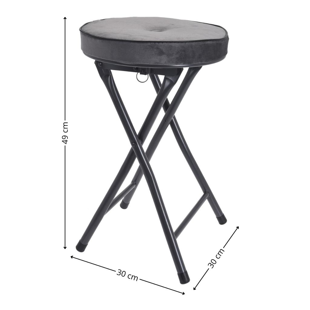 Foldable Stool Velveto With Soft Seat Grey