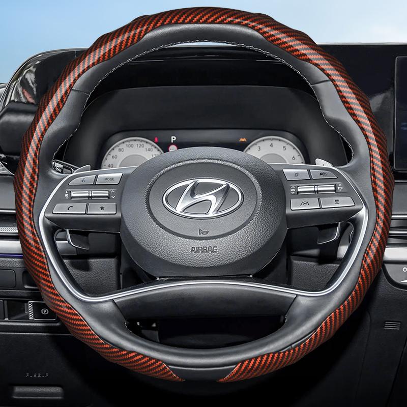 Suitable for Hyundai Carbon Fiber Texture Steering Wheel Cover Snap-On Wave-Shaped Sport Design Elantra N Sonata Ioniq 5 5N 6 9 Venue Kona Santa