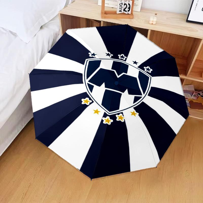 1PC Monter-rey Football Crest Art Printed Umbrella Folding umbrella, automatic umbrella 8-Frame for Travel, camping Fan gifts Christmas Gifts