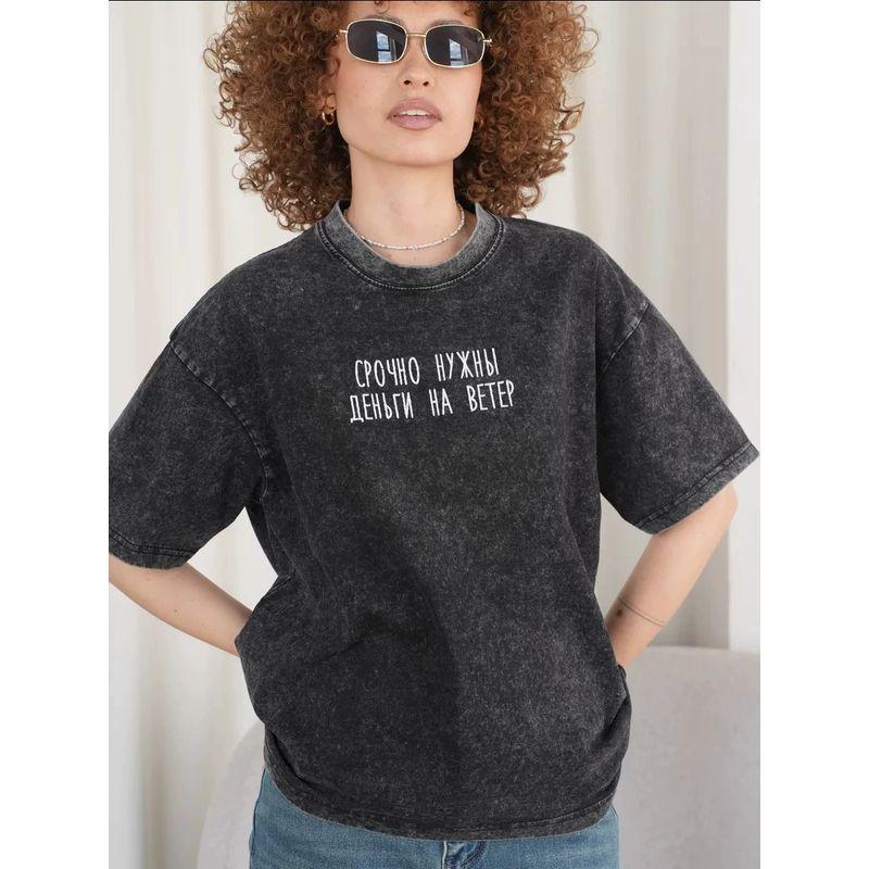 Loose Printed T-shirt Top Western Style New Washed Old Print Letters Cotton T-shirt Top
