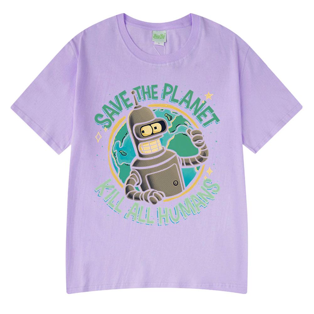 Lustiges Save The Planet Kill All Humans Roboter Grafikdruck T-Shirt Herren Damen Mode Kurzarm T-Shirt Übergroße T-Shirts