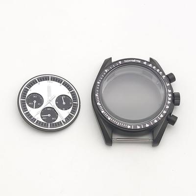 40MM Assembled Watch Case + Dial + Needle Matte Black VK63 Case, Three-eye Stainless Steel Quartz Case