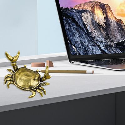 Brass Crab Pen Holder Miniature Weightlifting Crab Desk Stand Metal Crab Figure Pencil Rack for Office Pen Storage Desktop Decoration