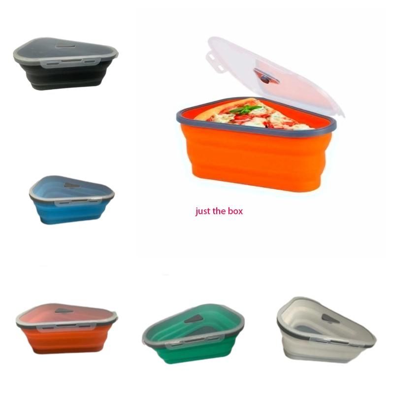 Pizza Pack Reusable Container Box Foldable Triangular Food Storage Case Orange
