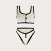 2024 European & American Black and White Minimalist INS Style Split Swimsuit – Little Fragrant Bikini for Women