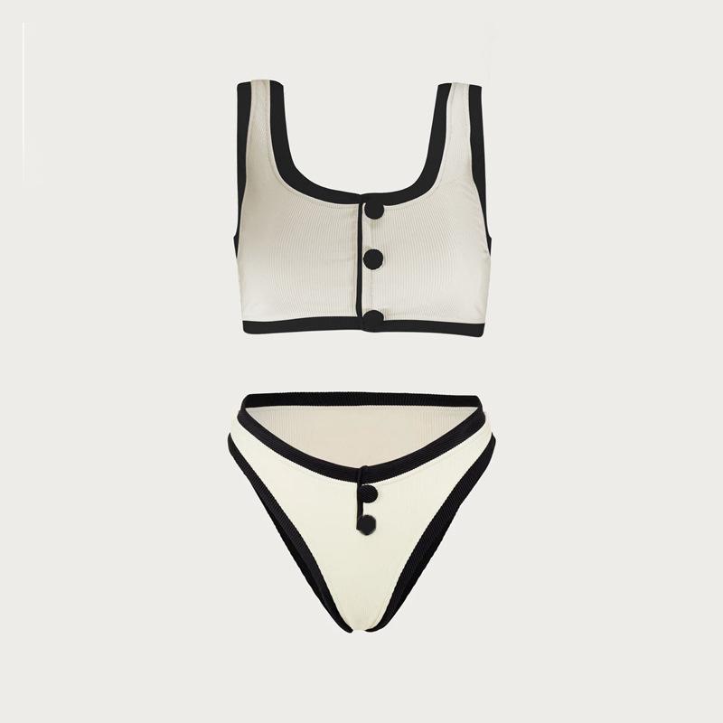 2024 European & American Black and White Minimalist INS Style Split Swimsuit – Little Fragrant Bikini for Women