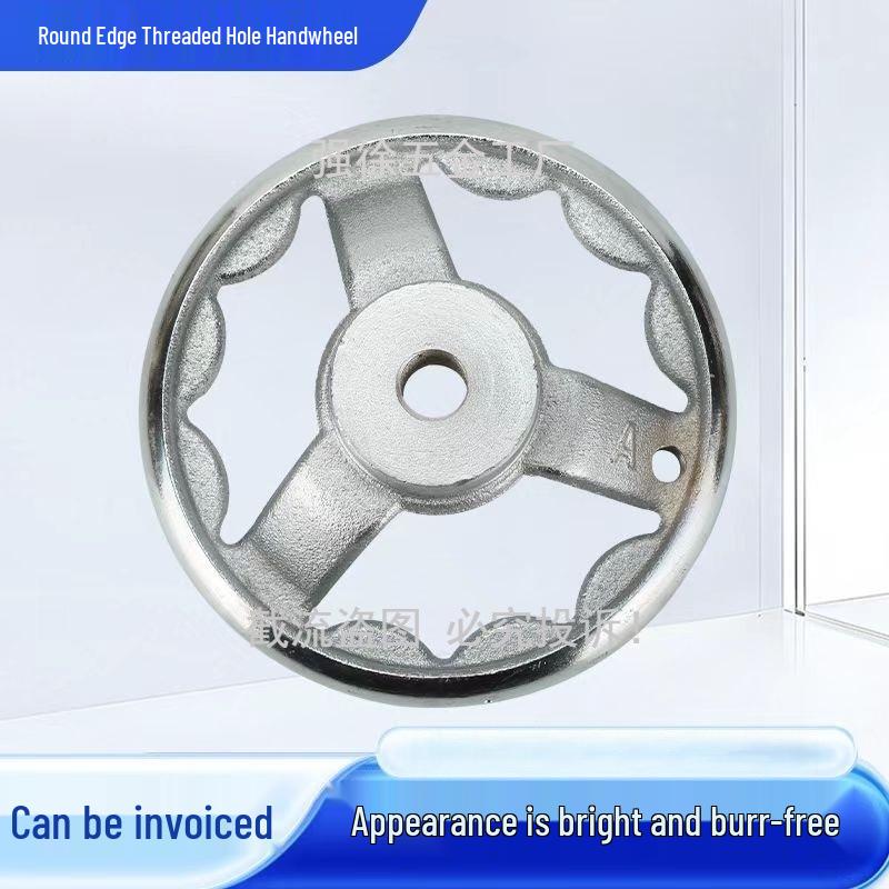Chrome-Plated Cast Iron Handwheel with Keyway, Square Edge, Round Rim, and Rotating Handle