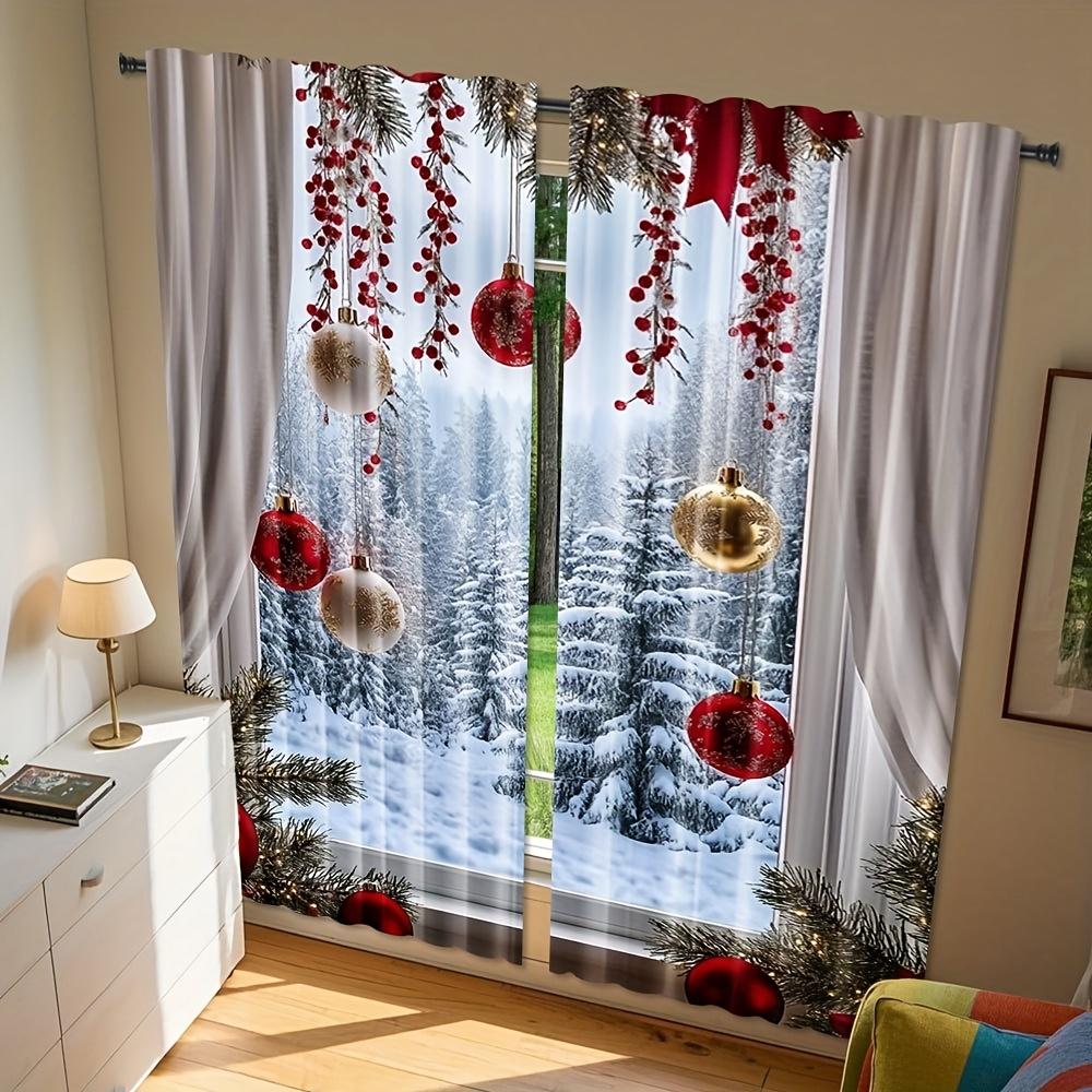 2pcs Red Christmas Curtains – Winter Theme for Living Room   Bedroom & Study