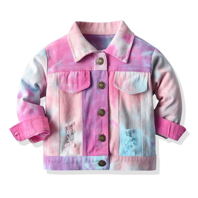 Autumn Unisex Short Denim Jacket Korean Style  Baby Vintage Turn-down Collar Ripped Denim Long Sleeve Top Trendy Style