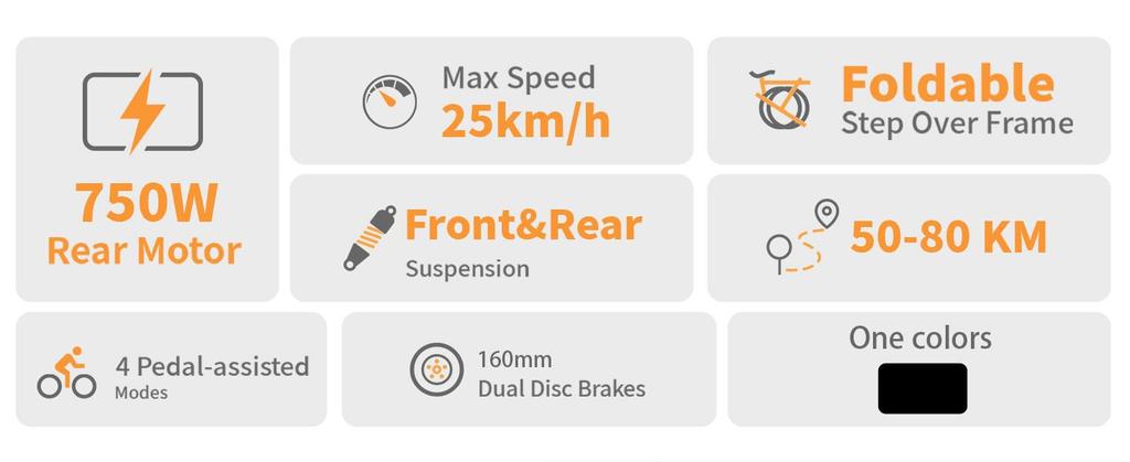 ElekWheels E5 750W Electric Bike - Foldable Fat Tire eBike with Dual Suspension, 50KM Range, LCD Display & Dual Disc Brake
