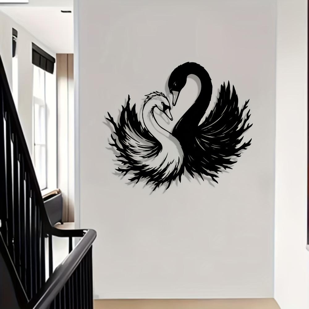 1pc Swan Metal Wall Art, Graceful Statue Mural, Romantic Gift for Valentine Wedding, Rust Resistant Decor for Bedroom Garden Fence