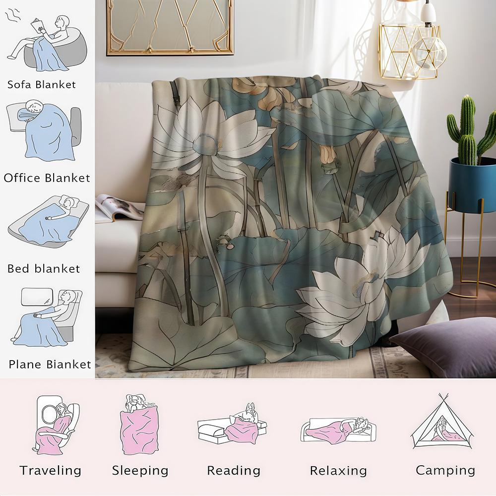 Lotus Haze Flannel Blanket Warm Soft Halloween Christmas Couch Warm Cozy Decorative Decor Gift for All Season