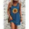Sunflower Print Women's Casual Round Neck Tank Top Dress