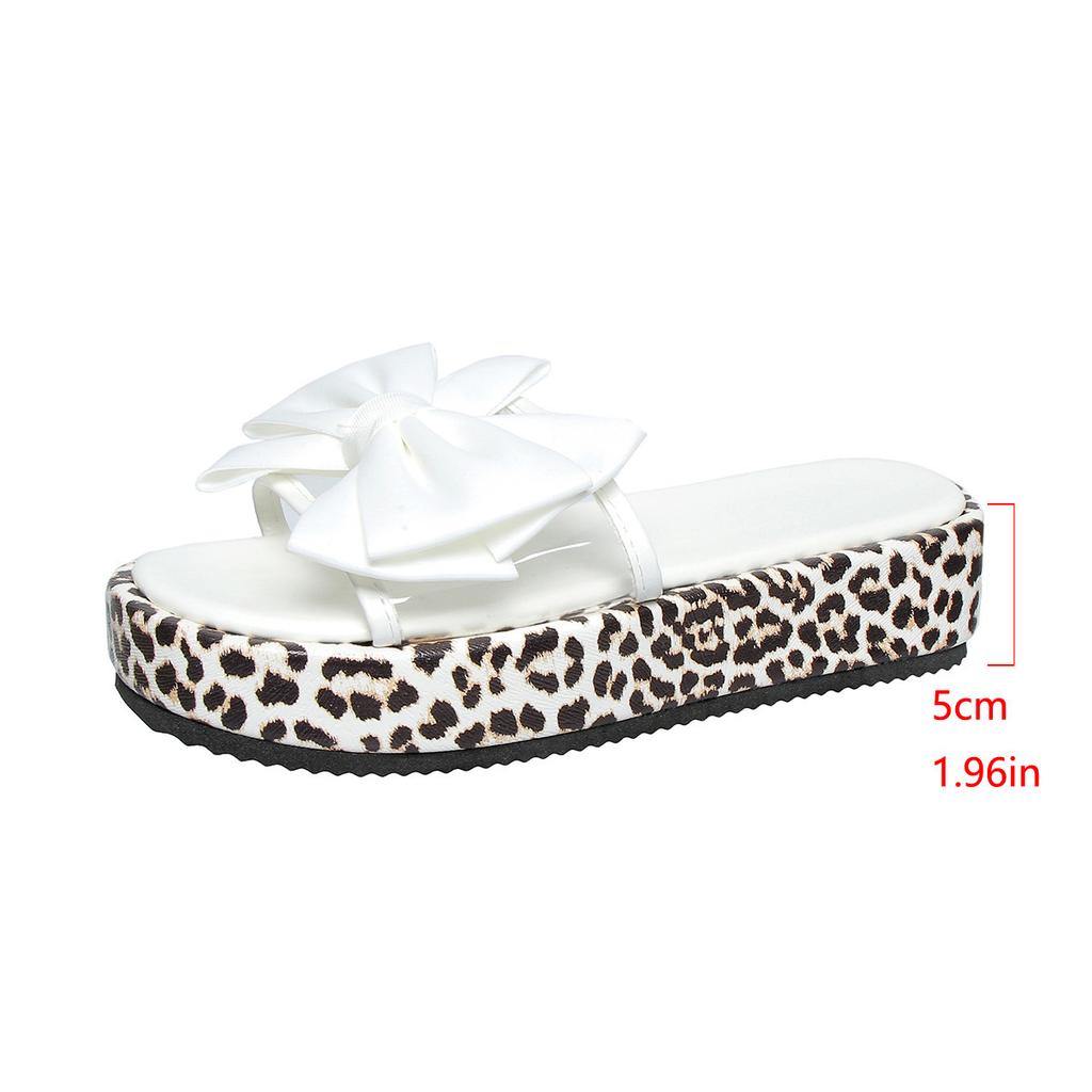 European and American foreign trade large size thick-bottomed bow one-word slippers women wear leopard print beach cool slippers Slippers