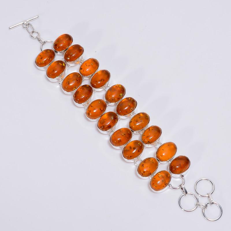 

Mind Blowing Top Grade Qualite 100% Natural Baltic Amber Oval Shape Ethnic Style Handmade Jewelry 925 Steling Silver Bracelet 5-8 WSJ-4710 5-8 помаранчевий