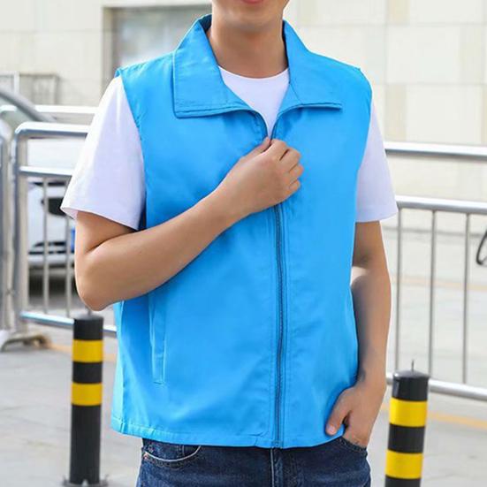 Waistcoat Sleeveless Unisex Turn-down Collar Zipper Closure Solid Color Loose Pocket Mesh Mid Length Soft Breathable Cardigan Outdoor Fishing Vest