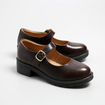 Fashion 2024 New Small Leather Shoes Women's Round Toe High-heeled Retro Leather British College Style Women's Shoes Mary Jane Shoes
