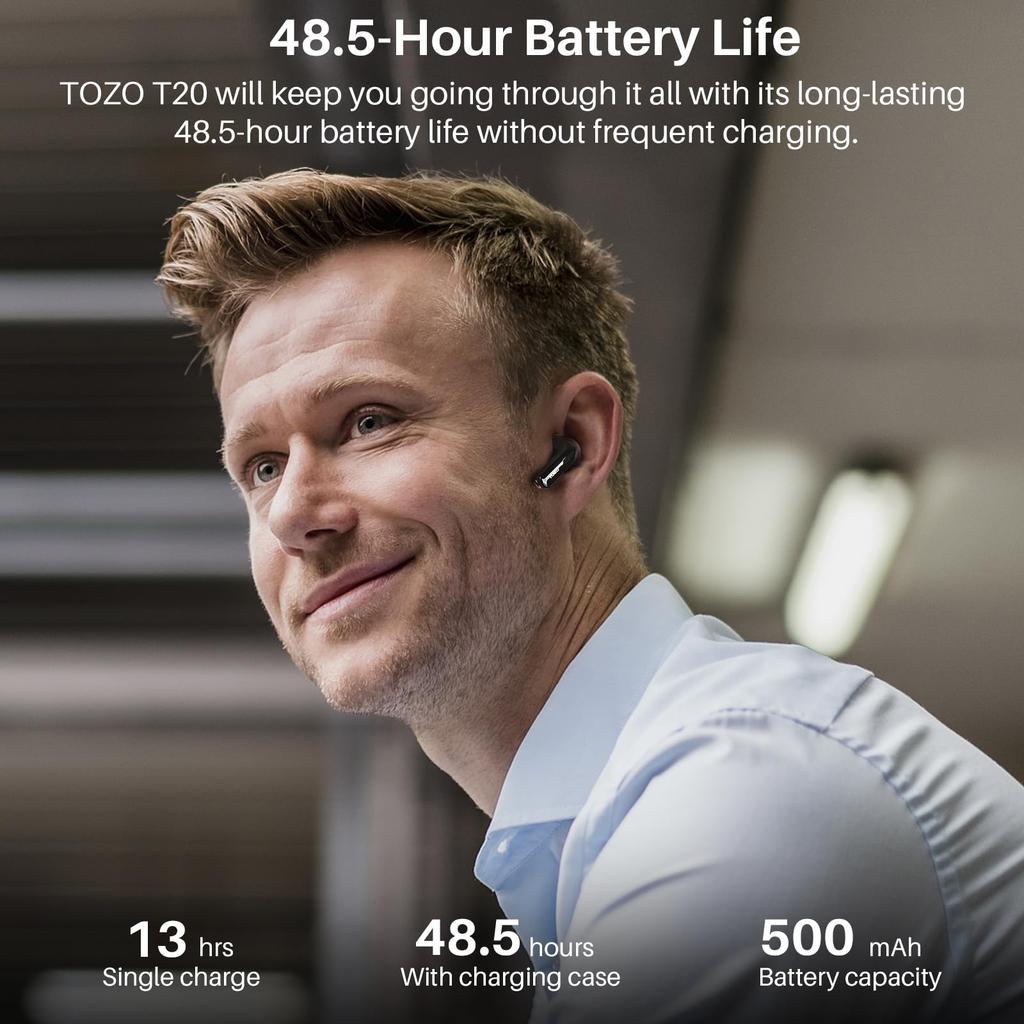 TOZO T20 Wireless Earbuds [New for 2023] Bluetooth 5.3 with ENC Noise Cancellation, Built-in Microphone, Immersive Premium Sound, Digital LED