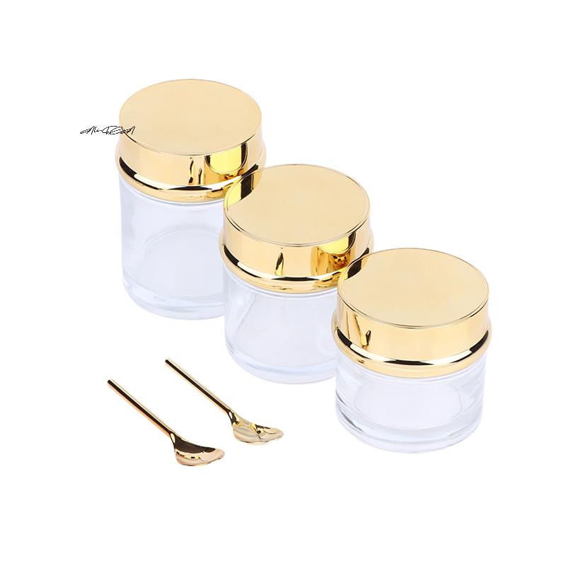 Electroplating Empty Cream Jar Travel Cosmetic Container with Spoon - Refillable Lotion Bottle in 30/50/80/100g Sizes