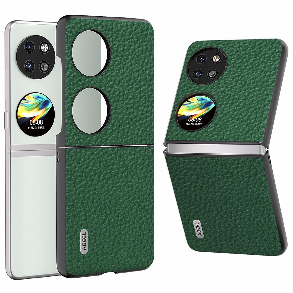 For Huawei Pocket 2 Phone Case Genuine Cow Leather with Hard PC Inner Shell Litchi Texture