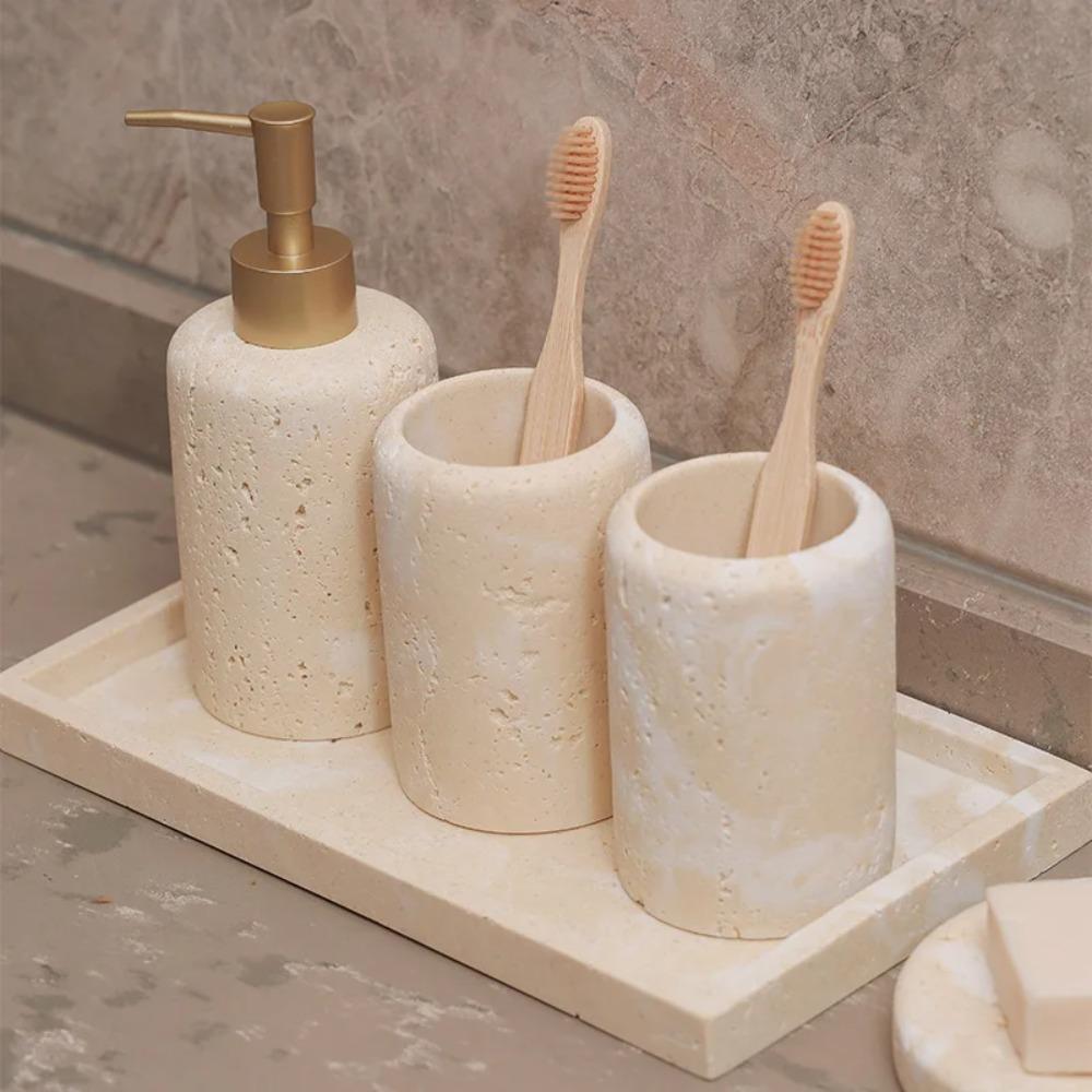 Travertine Drain Soap Dish Hand Sanitizer Bottle Emulsion Bottle Soap Dispenser Soap Box Gargle Cup Tray Bathroom Wash Set