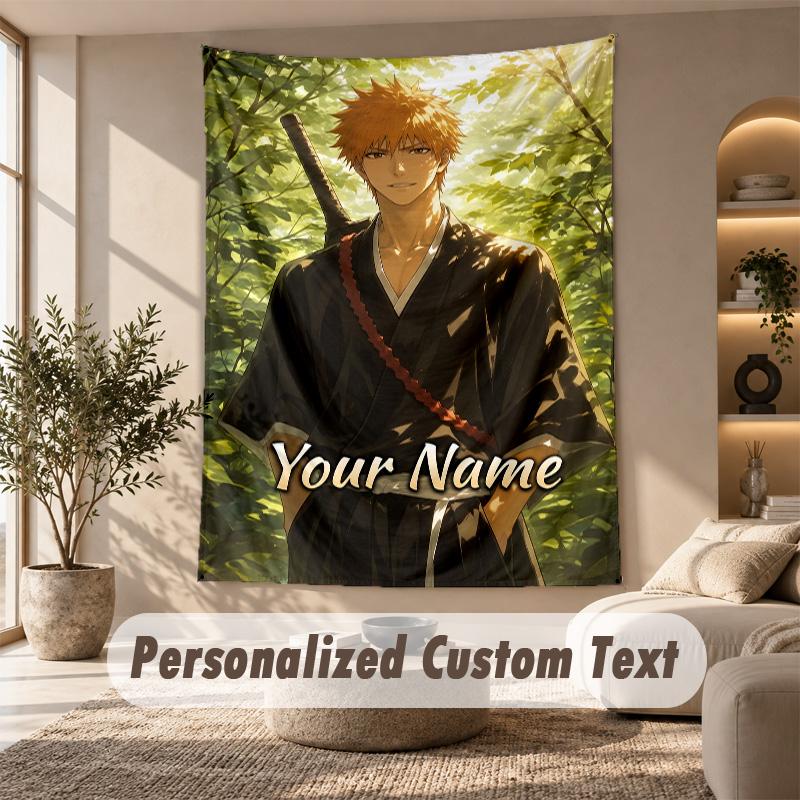 Tapestry Custom Name Text, Wall Hanging Tapestry Home Room DecorBleach anime