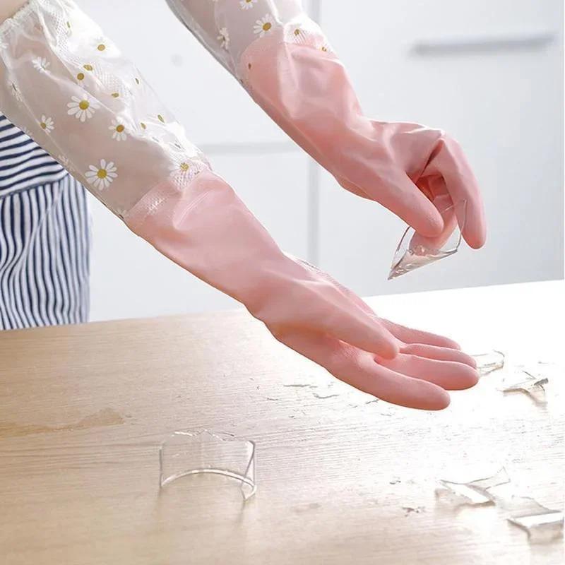 Household Long Sleeve Rubber Gloves Dishwashing Gloves Kitchen Oven Pet Cleaning Gloves Home and Kitchen Accessories