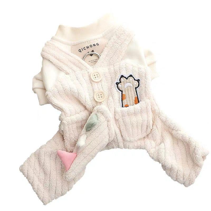 Dog clothes autumn and winter warm four-legged belt traction ring cute cotton clothes overalls thickened cotton clothes